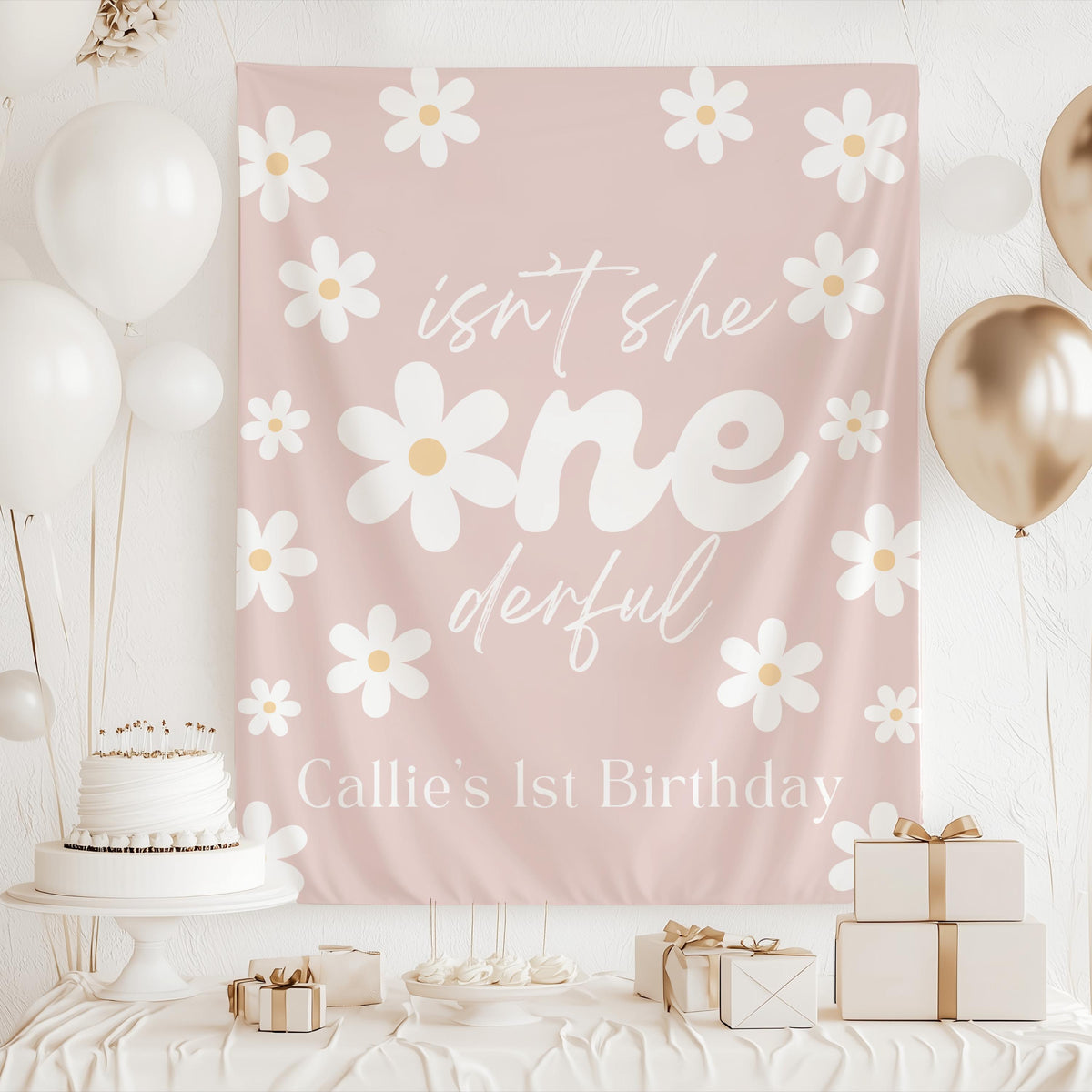 Isn't She Onederful Birthday Decor, Daisy 1st Birthday Backdrop, Onederful 1st Birthday Banner, Personalized 1st Birthday Sign