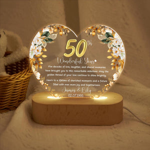 Custom 50th Anniversary Lamp Wooden Base, Golden Wedding Gifts, 50 Year Anniversary Gifts For Parents, 50th Wedding Anniversary Gifts
