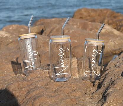 Personalized Glass Cup with Lid and Straw, Custom Iced Coffee Cup, Beer Tumbler, Bridesmaids Gifts, Bridesmaid Proposal, Bridesmaid Tumbler