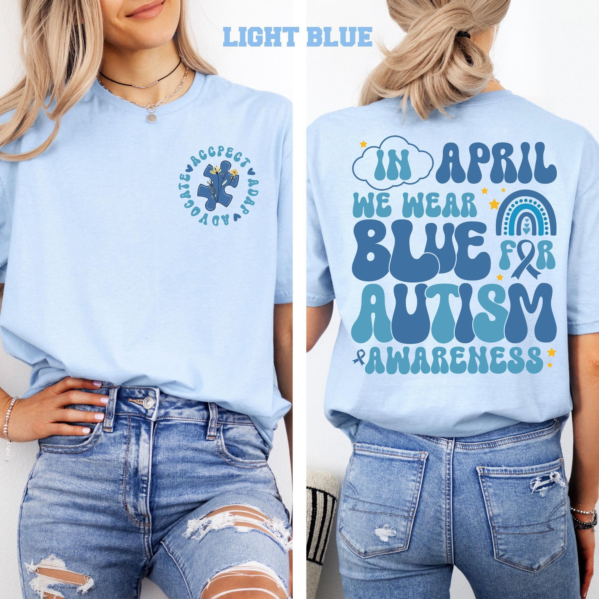In April We Wear Blue For Autism Awareness Shirt, Autism Teacher Shirt, Blue Ribbon Autism Shirt