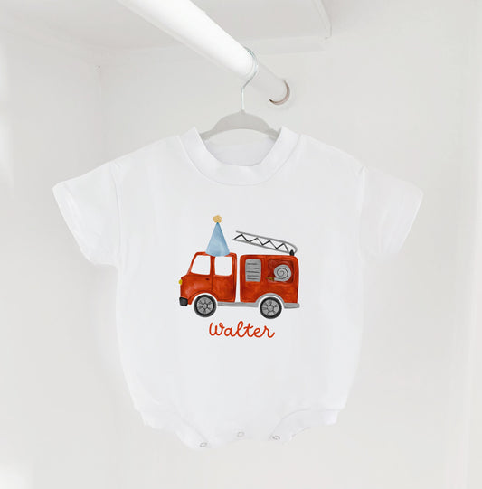 Boy Birthday Shirt, Fire Engine Birthday Shirt, Vehicle, Party Truck, Fire Truck Birthday Shirt, Boy Truck Birthday Shirt, Truck, Romper