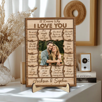 Personalized 12 Reasons Why I Love You Wooden Plaque, Custom Photo Wooden Sign, Valentine's Day Gift, Wedding, Engagement Gift for Her, Him