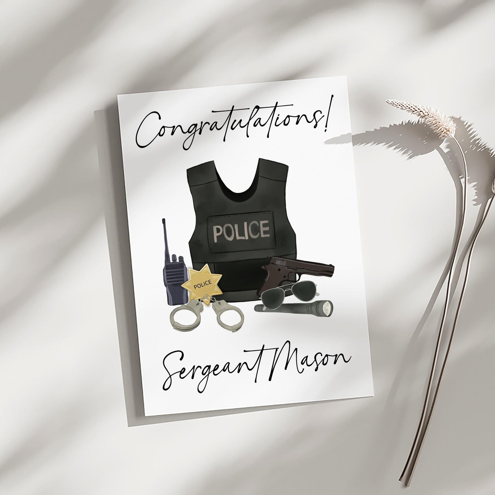 Police Officer Gift Cards, Personalized Graduation Greeting Card for Him, Party Decoration, Custom Printed Card