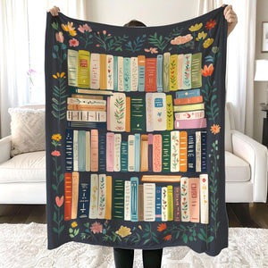 Vintage Library Blanket, Boho Wildflowers Bookish Quilt, Cottagecore Flower Book Gift, Retro Book Lover Gift For Reader Librarian Teacher