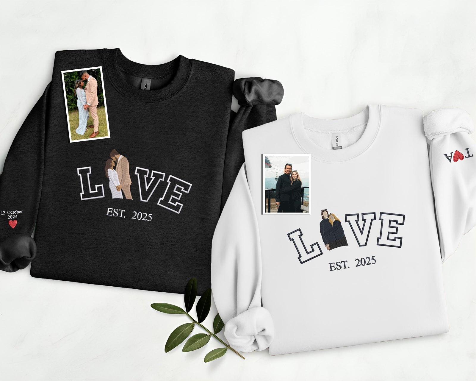Personalized Embroidered Portrait Sweatshirt, Sketch from Photo Love Valentines Sweater, Custom Couple Matching Jumper