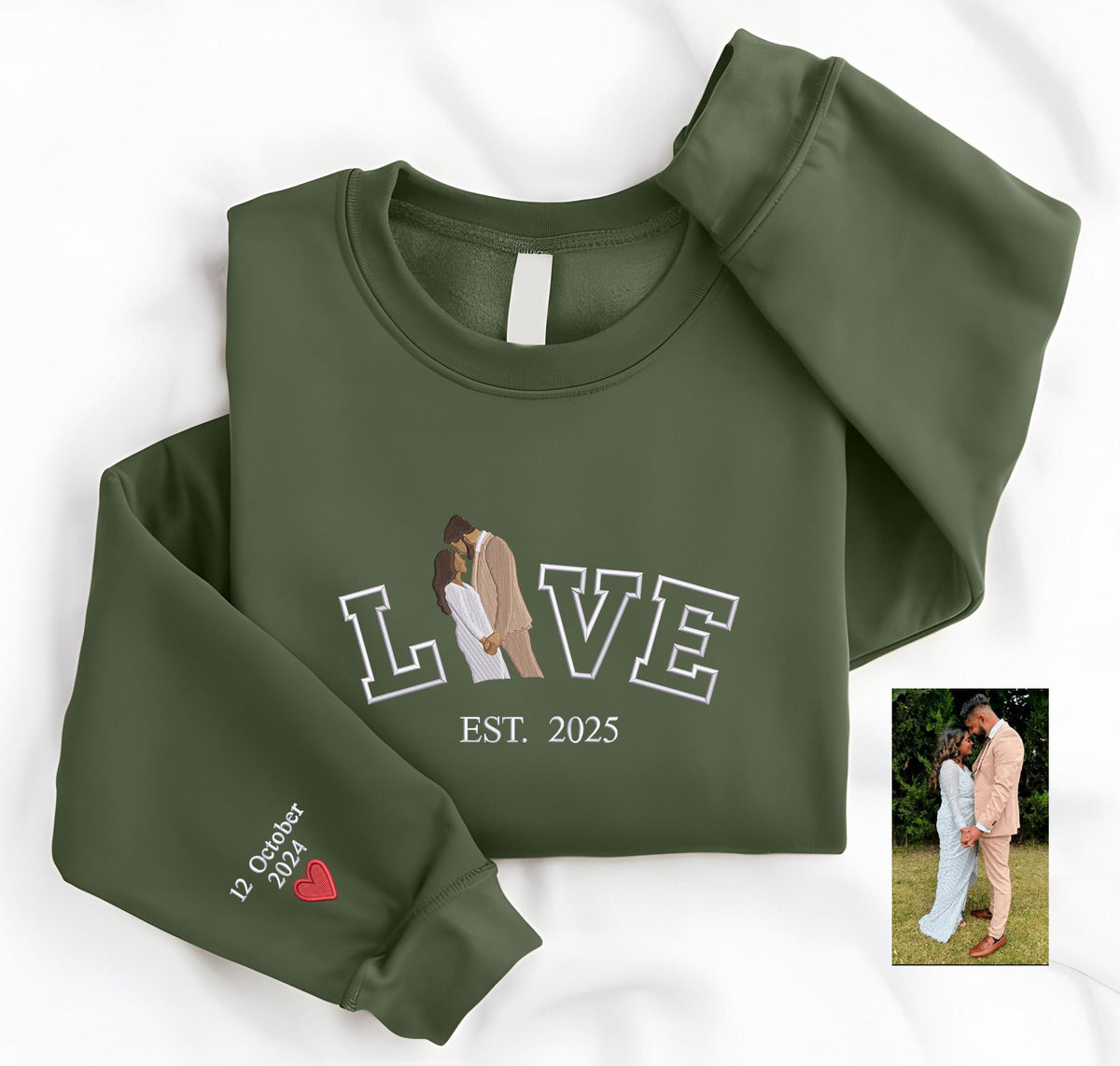 Personalized Embroidered Portrait Sweatshirt, Sketch from Photo Love Valentines Sweater, Custom Couple Matching Jumper