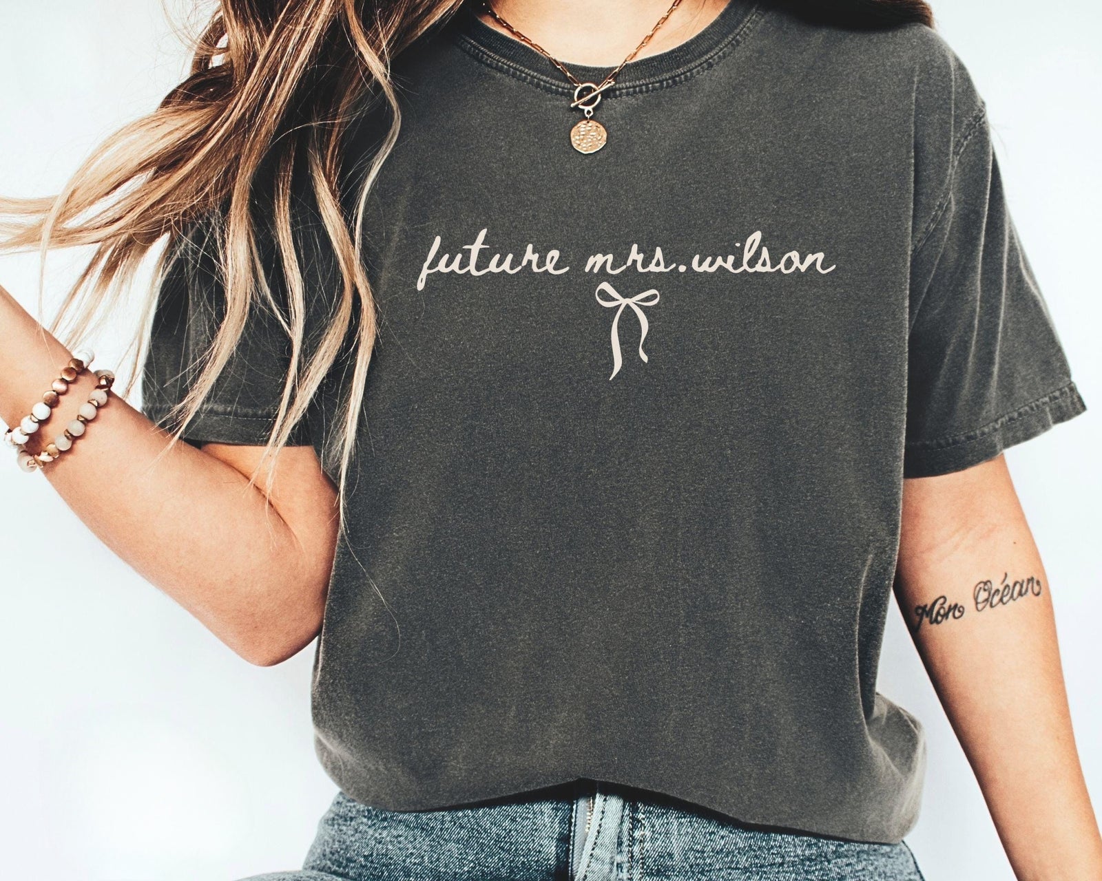 Custom Future Mrs. Shirt, Coquette Bachelorette Party TShirt, Engagement Outfit for Bridal Shower Personalized Fiancee Gift