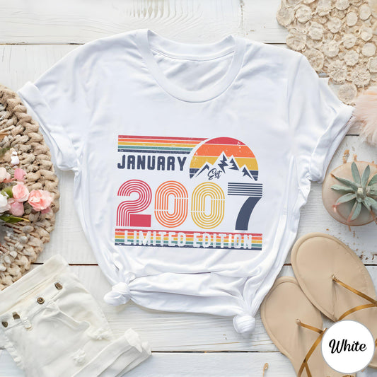 18th Birthday Retro Shirt, 2007 Birthday Sweatshirt Gift, 2007 Bday Year Number Hoodie for Women / Men, Birthday Tee For Daughter Or Son