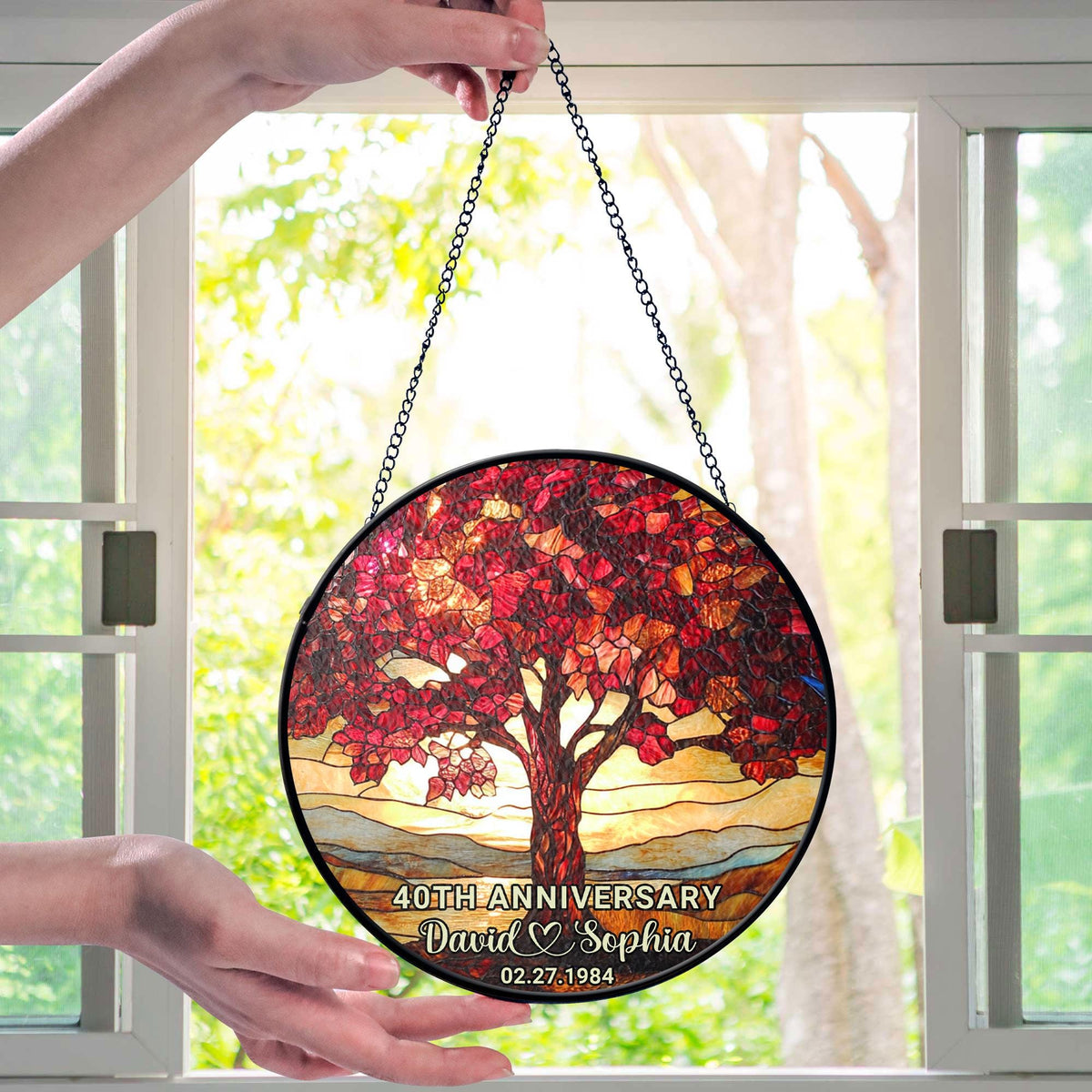 Personalized 40th Wedding Anniversary Window Faux Stained Glass Suncatcher, Wedding Anniversary Keepsake, Ruby Wedding Anniversary Gift