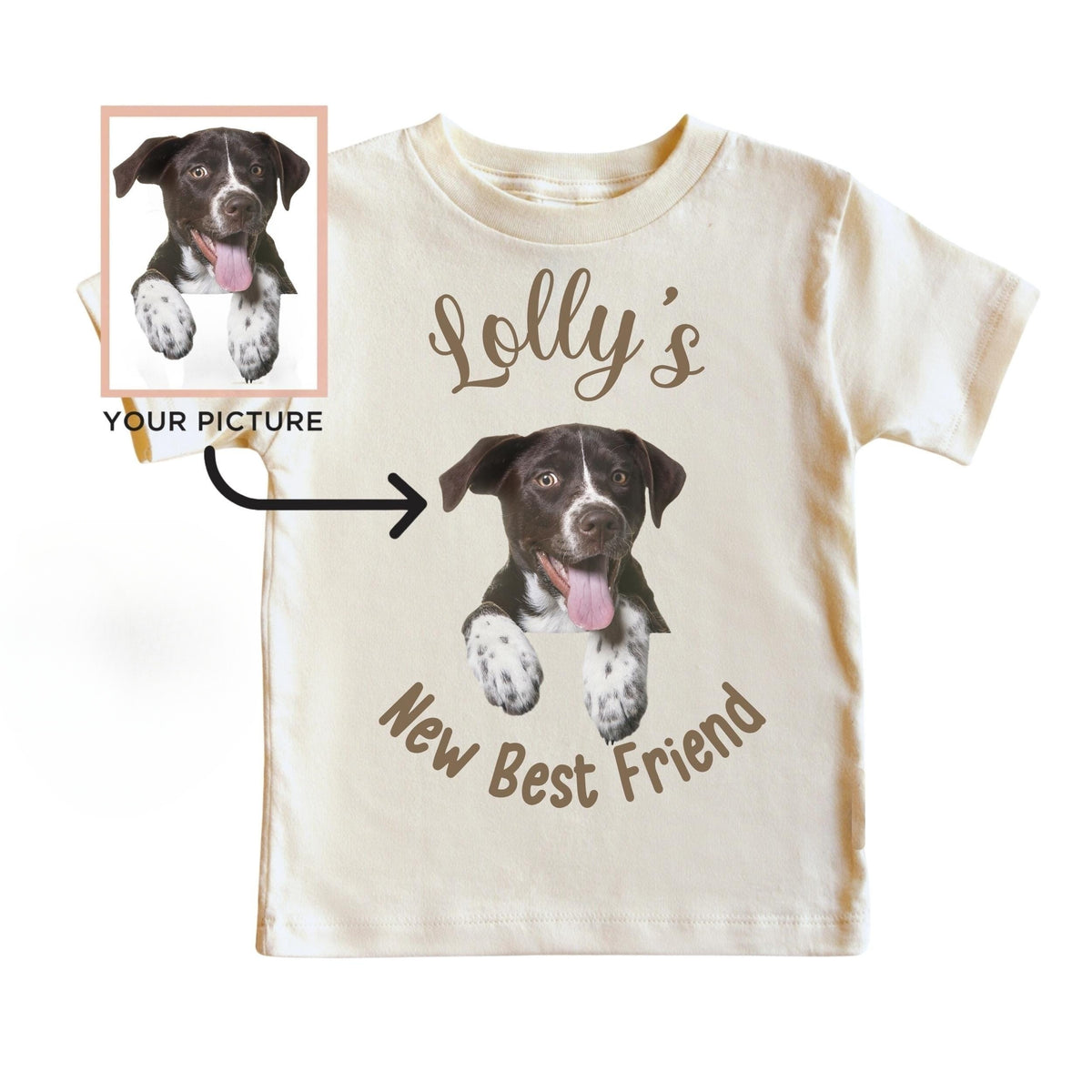 Custom Dog Photo Onesie, New Best Friend Onesie, Custom Dog Photo and Name Shirt, Personalized Dog Onesie, Dog Face Kids Shirt, Dog Lover