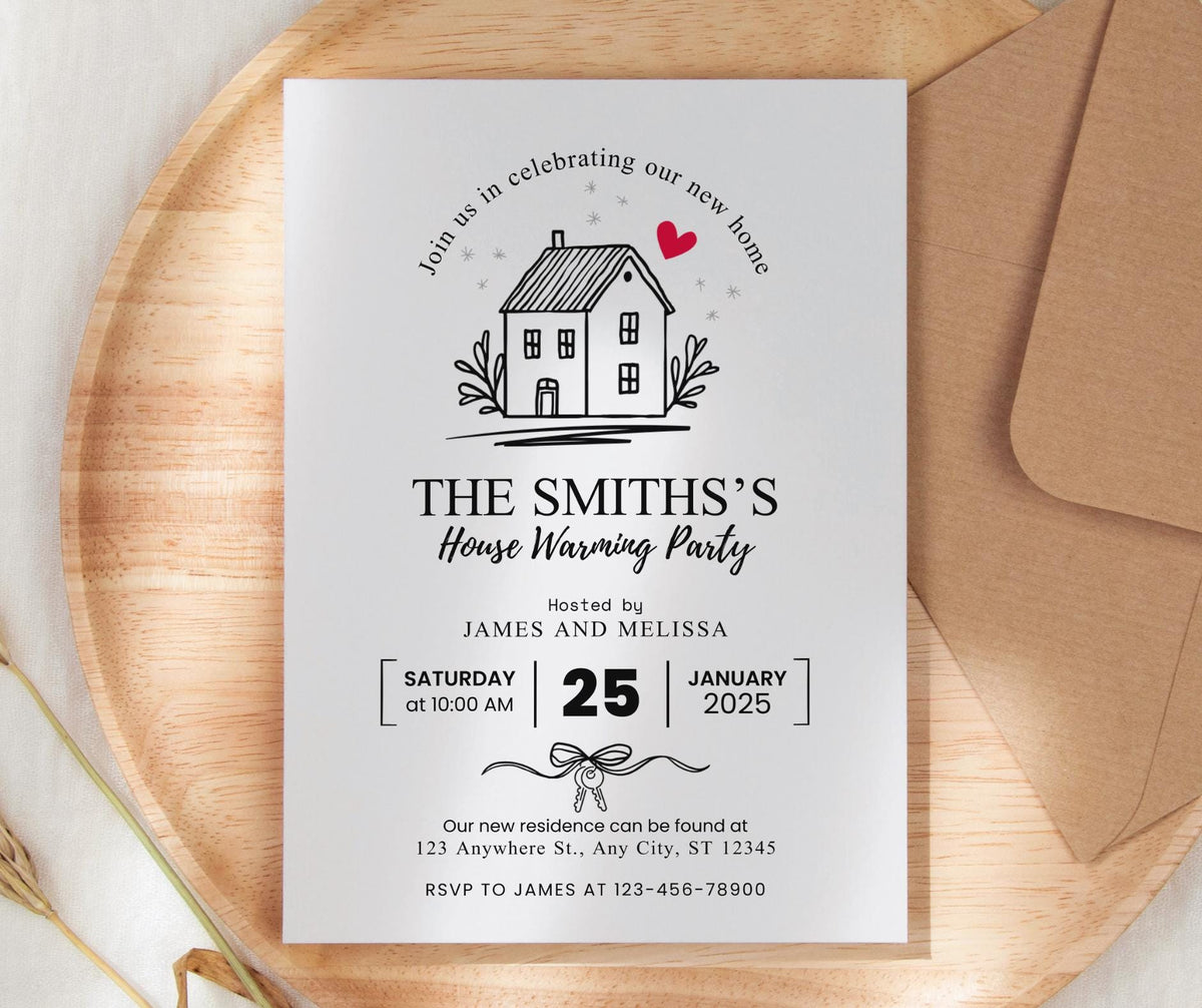 House Warming Invitation, Housewarming Party Invite, Minimalist New House Blessing Party Card, Editable Modern Home Evite