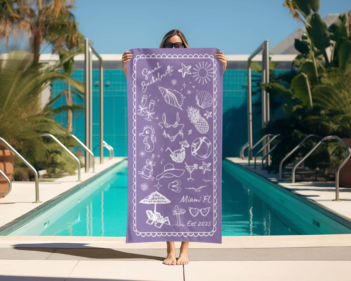Personalized Bachelorette Beach Towel, Custom Location And Name Bachelorette Party Pool Towel, Bachelorette Trip Gift, Bride, Bridal Shower