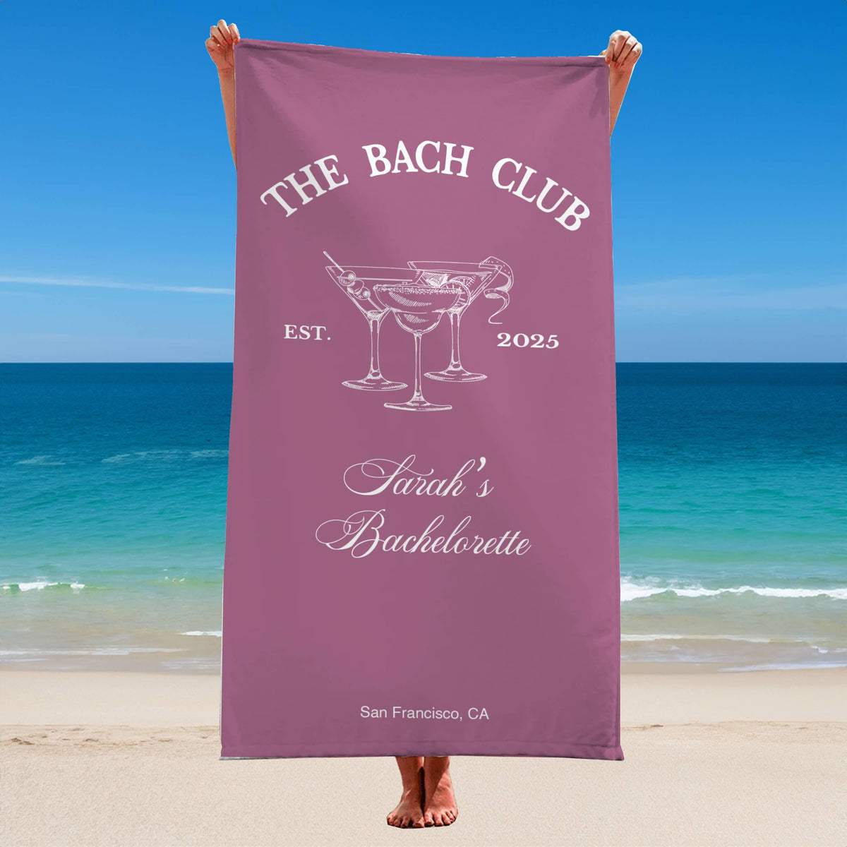 Personalized Bachelorette Beach Towel, Custom Location And Name Bachelorette Party Pool Towel, Bachelorette Trip Gift, Bride, Bridal Shower
