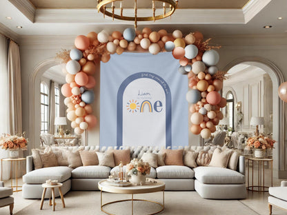 First Trip Around the Sun Birthday Banner, One Little Sunshine Personalized Backdrop, Custom Boho Rainbow Party Backdrop, 1st Birthday