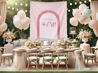 First Trip Around the Sun Birthday Banner, One Little Sunshine Personalized Backdrop, Custom Boho Rainbow Party Backdrop, 1st Birthday