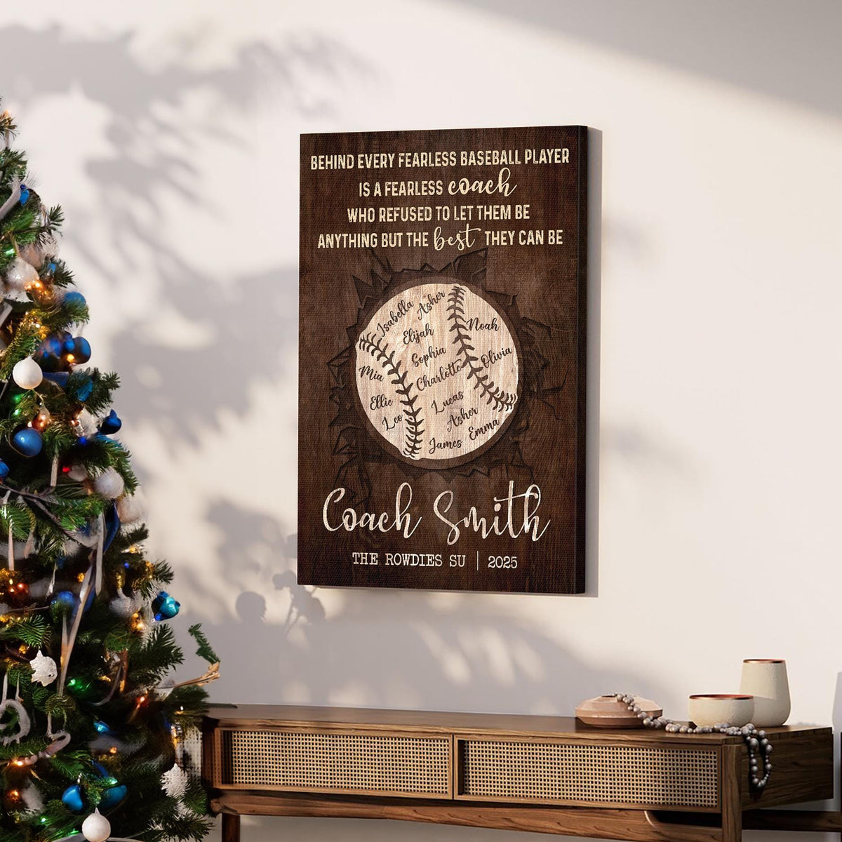 Personalized Baseball Coach Gift - Custom Baseball Team Names Wall Art - Thank You Plaque for Coach - Rustic Sports Keepsake