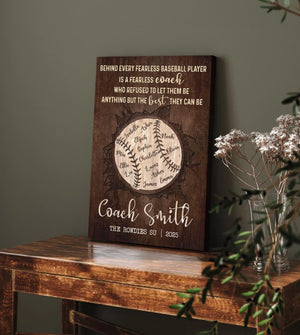 Personalized Baseball Coach Gift - Custom Baseball Team Names Wall Art - Thank You Plaque for Coach - Rustic Sports Keepsake