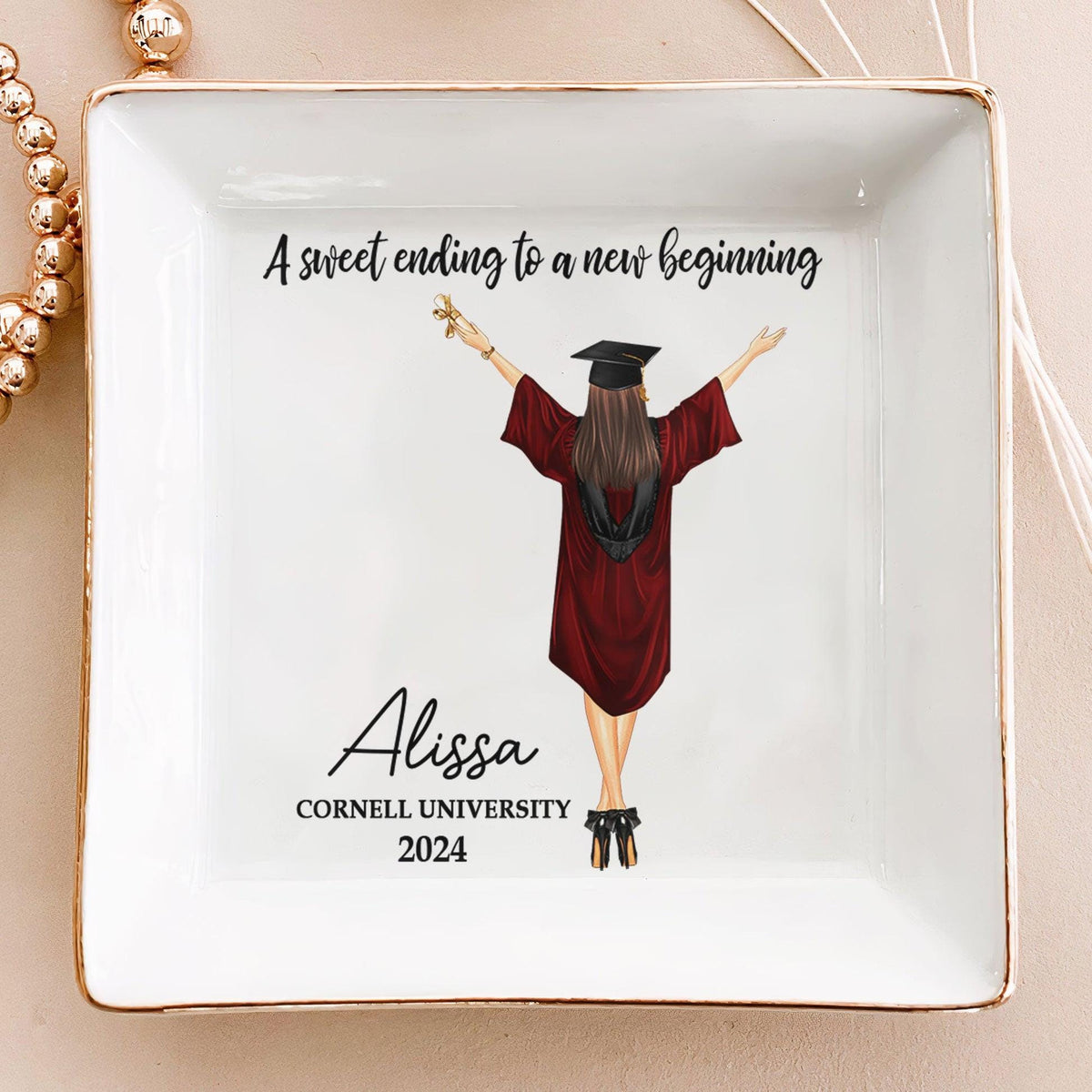Personalized Jewelry Dish for Daughter Class of 2025 College-PHD Graduation, Graduation Gift for Her, Masters Degree Gifts, Unique Keepsake