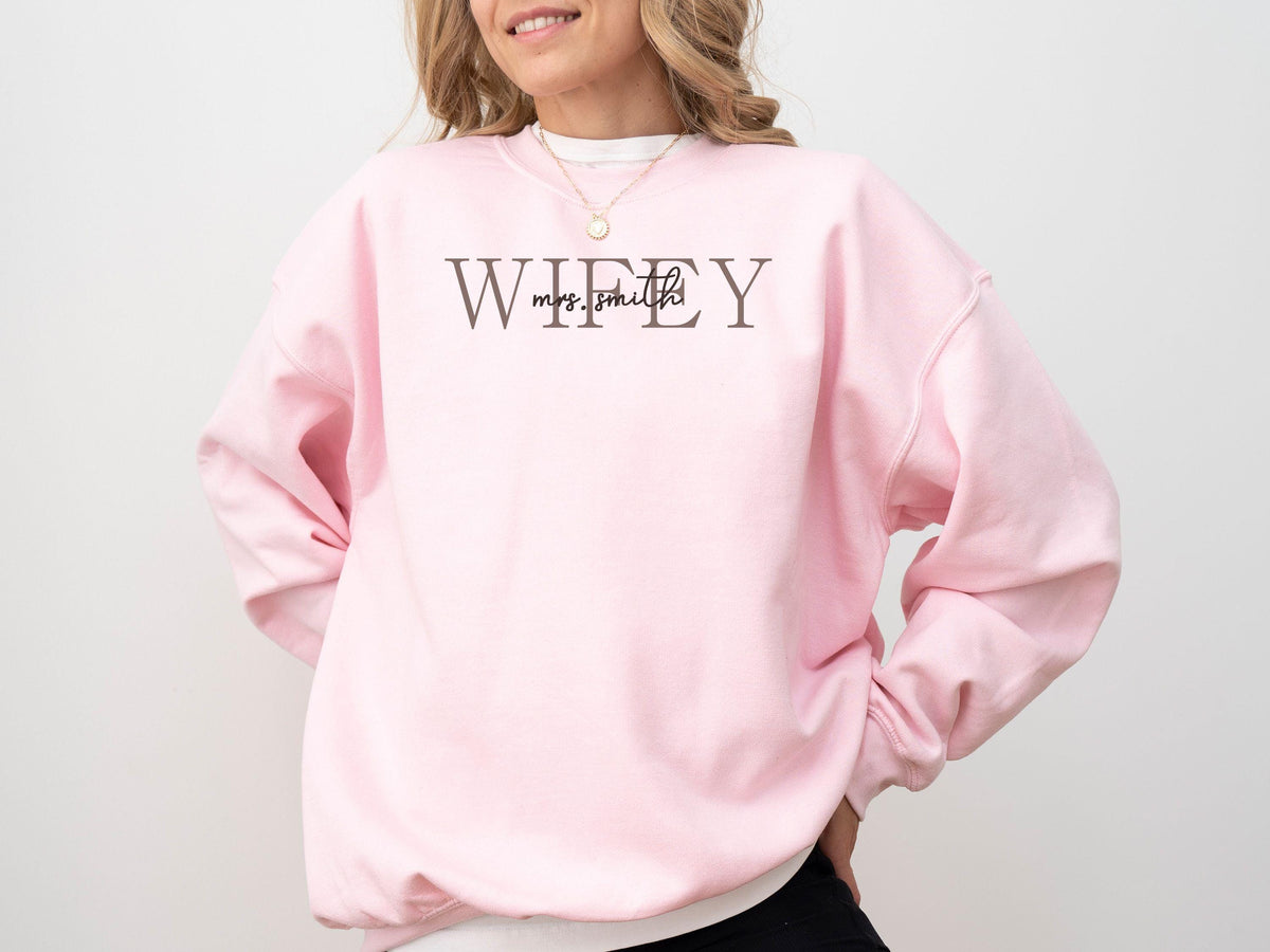 Custom Wifey Sweatshirt with Date on Sleeve, Personalized Wife Sweatshirt, Mrs Sweatshirt, Best Gifts For Women, Bride Sweatshirt