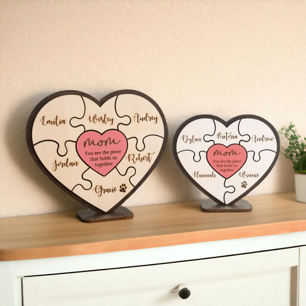 Mother's Day Puzzle Piece Sign - Small, Personalized Gifts for Mom from Kids, Birthday Present, You Are the Piece That Holds us Together