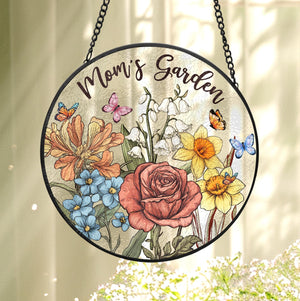 Custom Family Birth Flowers Glass Suncatcher, Custom Mom's Garden Gift, Flower Glass Art, Birth Flower Gift, Mother's Day Gift, Home Decor