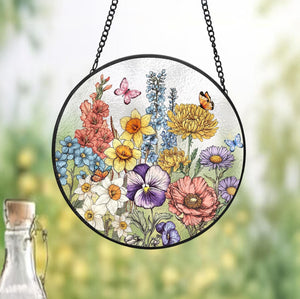 Custom Family Birth Flowers Glass Suncatcher, Custom Mom's Garden Gift, Flower Glass Art, Birth Flower Gift, Mother's Day Gift, Home Decor