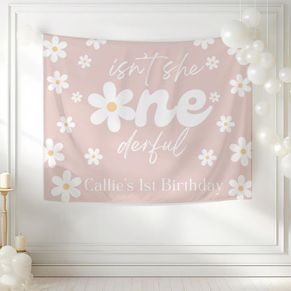 Isn't She Onederful Birthday Decor, Daisy 1st Birthday Backdrop, Onederful 1st Birthday Banner, Personalized 1st Birthday Sign