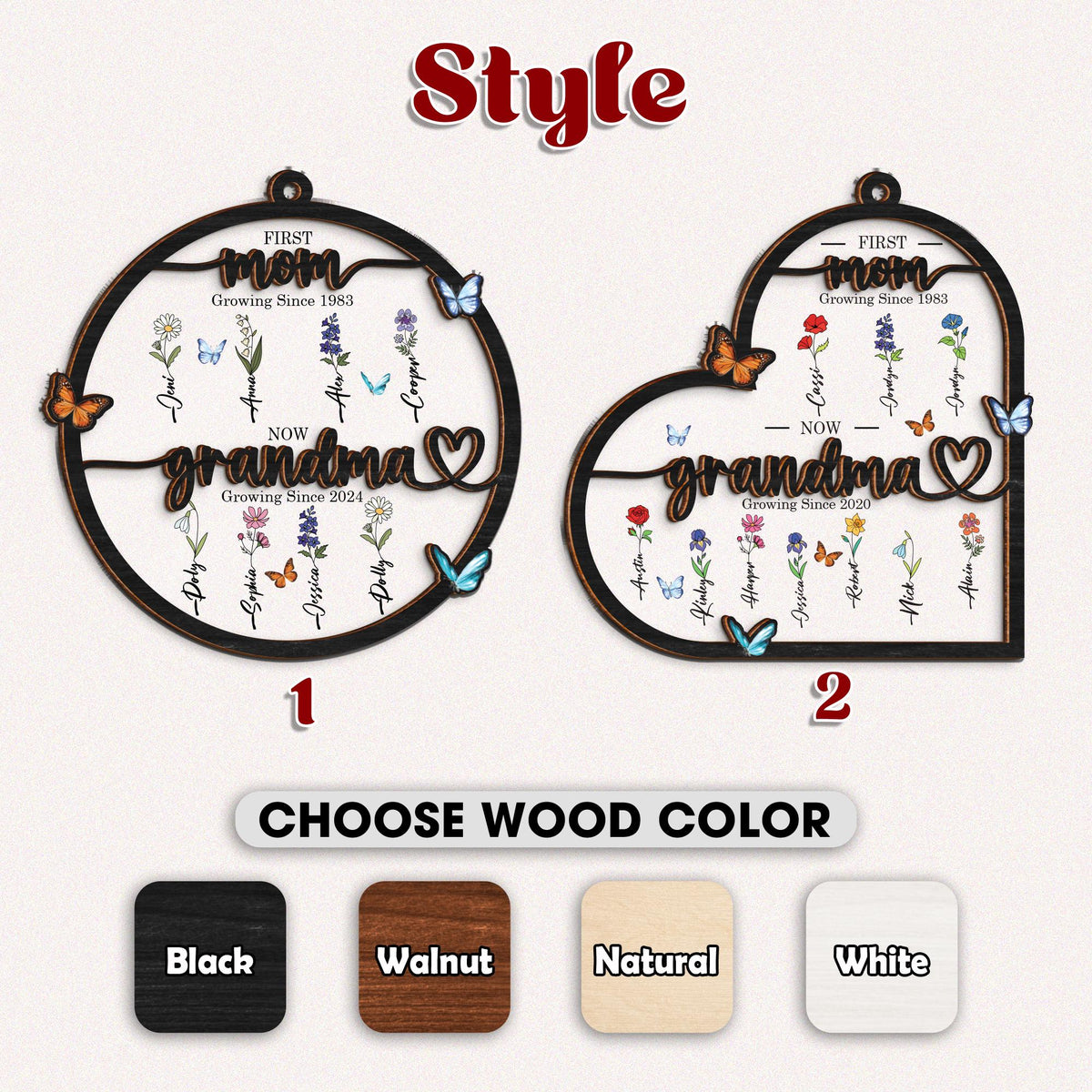 Grandma's Garden Suncatcher First Mom Now Grandma Personalized Birth Flower Stained Glass Window Hanging Suncatcher Mothers Day Gift For Mom