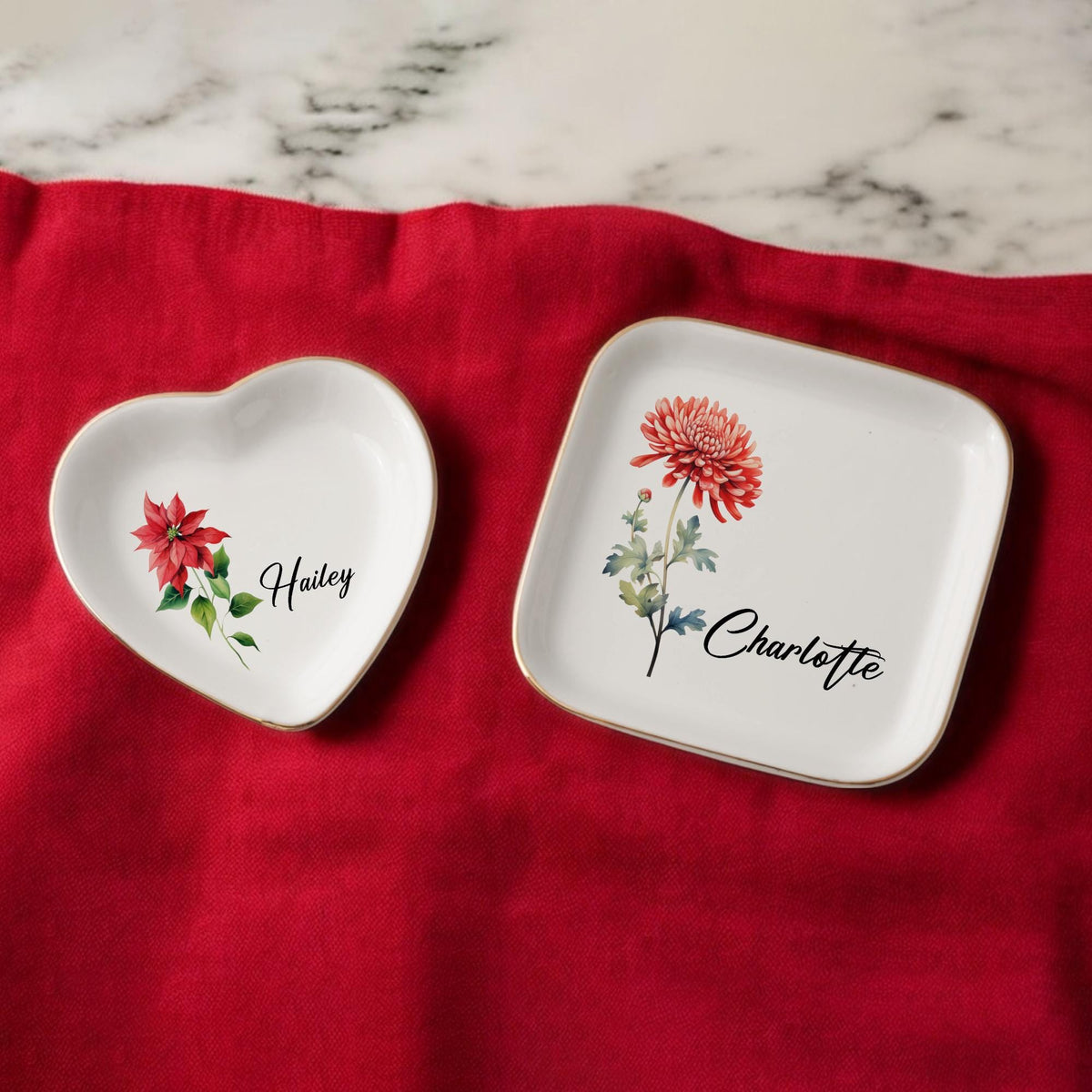 Custom Birth Flower Trinket Dish, Flower Ring Dish, Jewelry Dish Gift for Friend, Wedding Bridesmaid Gift, Birthflower Gift, Custom Birthday