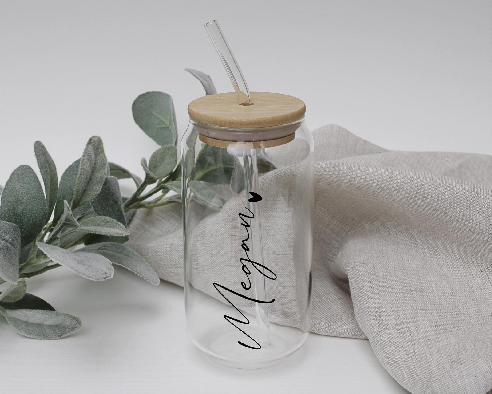 Personalised Glass | Drinkware with lid and straw | Iced Coffee Glass | Travel Cup | Large 500ml glass | Glass with lid and straw