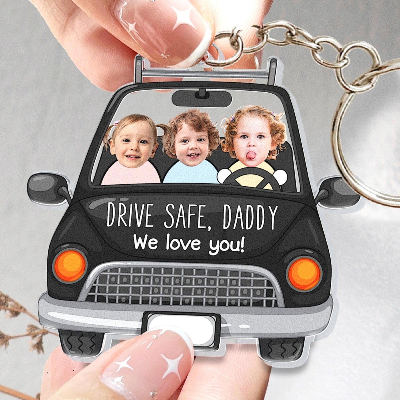 Drive Safe Daddy -Personalized Photo Keychain, Funny Car Gift,Custom Funny Face With Kid