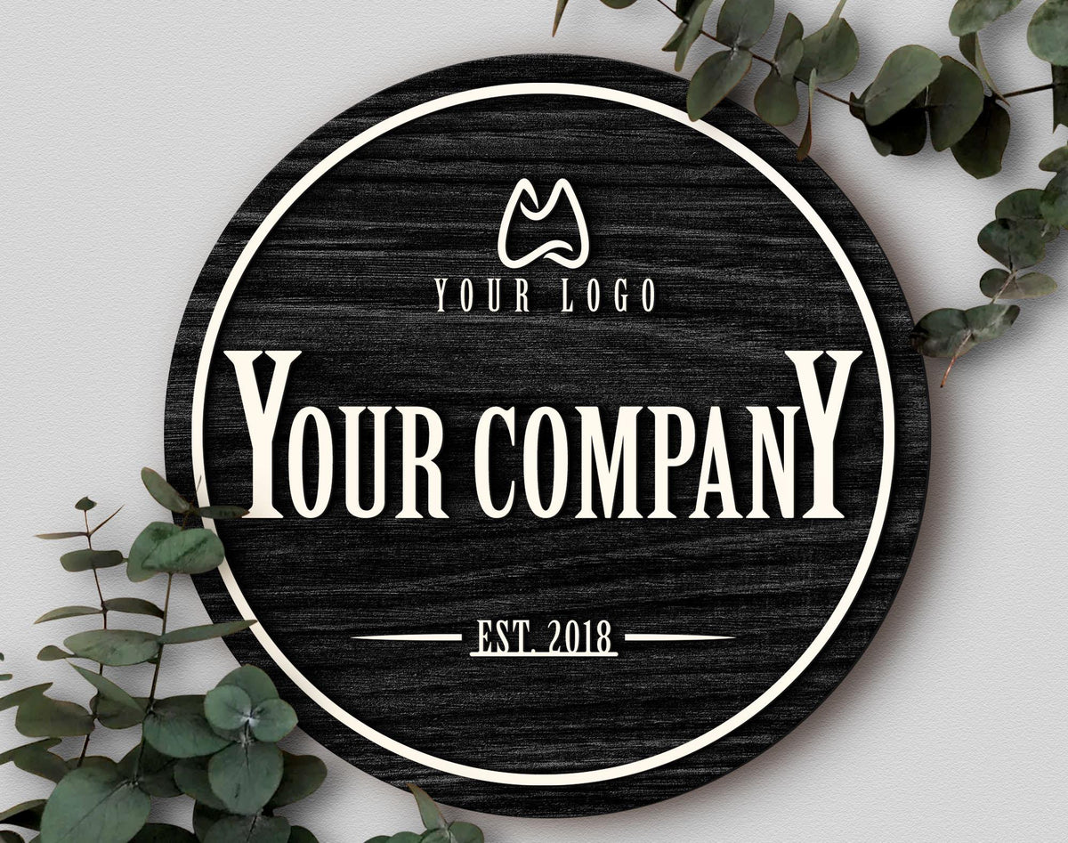 Personalized Wooden Logo Sign, Wooden Round Sign, Custom Wood Office Sign, Business Commerical Signage, Shop Logo Sign, Laser Cut Logo Sign