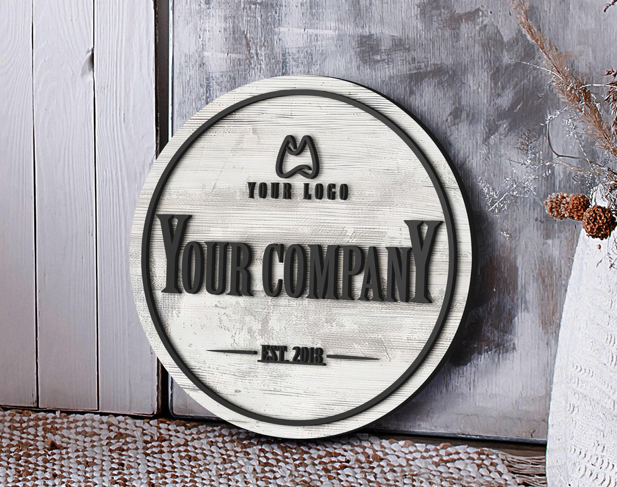 Personalized Wooden Logo Sign, Wooden Round Sign, Custom Wood Office Sign, Business Commerical Signage, Shop Logo Sign, Laser Cut Logo Sign