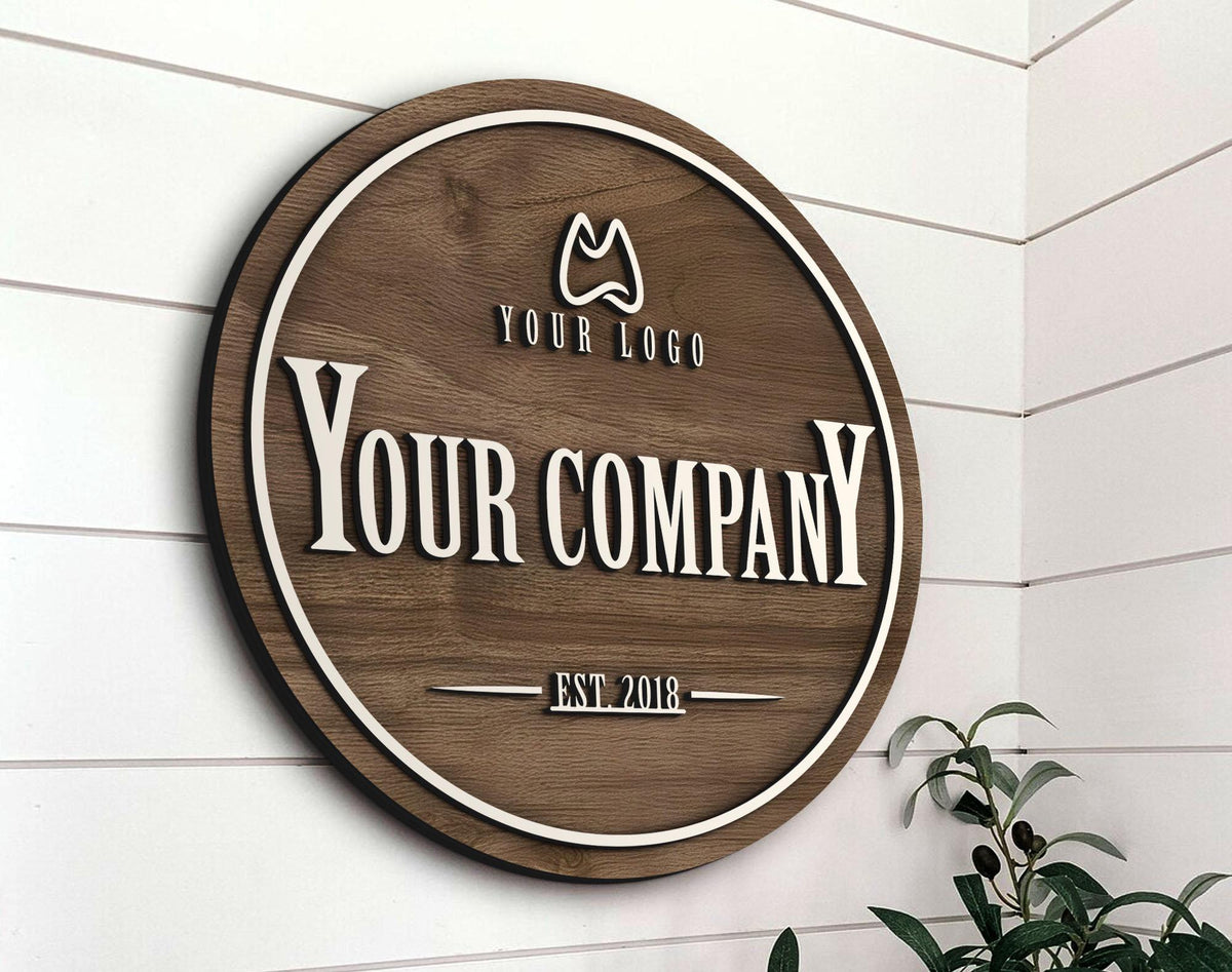 Personalized Wooden Logo Sign, Wooden Round Sign, Custom Wood Office Sign, Business Commerical Signage, Shop Logo Sign, Laser Cut Logo Sign