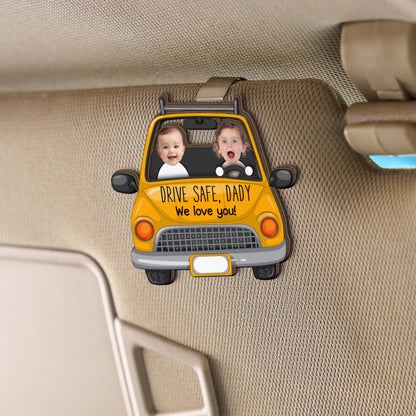Drive Safe Daddy, Personalized Photo Wooden Car Visor Clip, Custom Funny Face With Kid, Funny Car Gift, Cute Car Decor, Father Day Gift