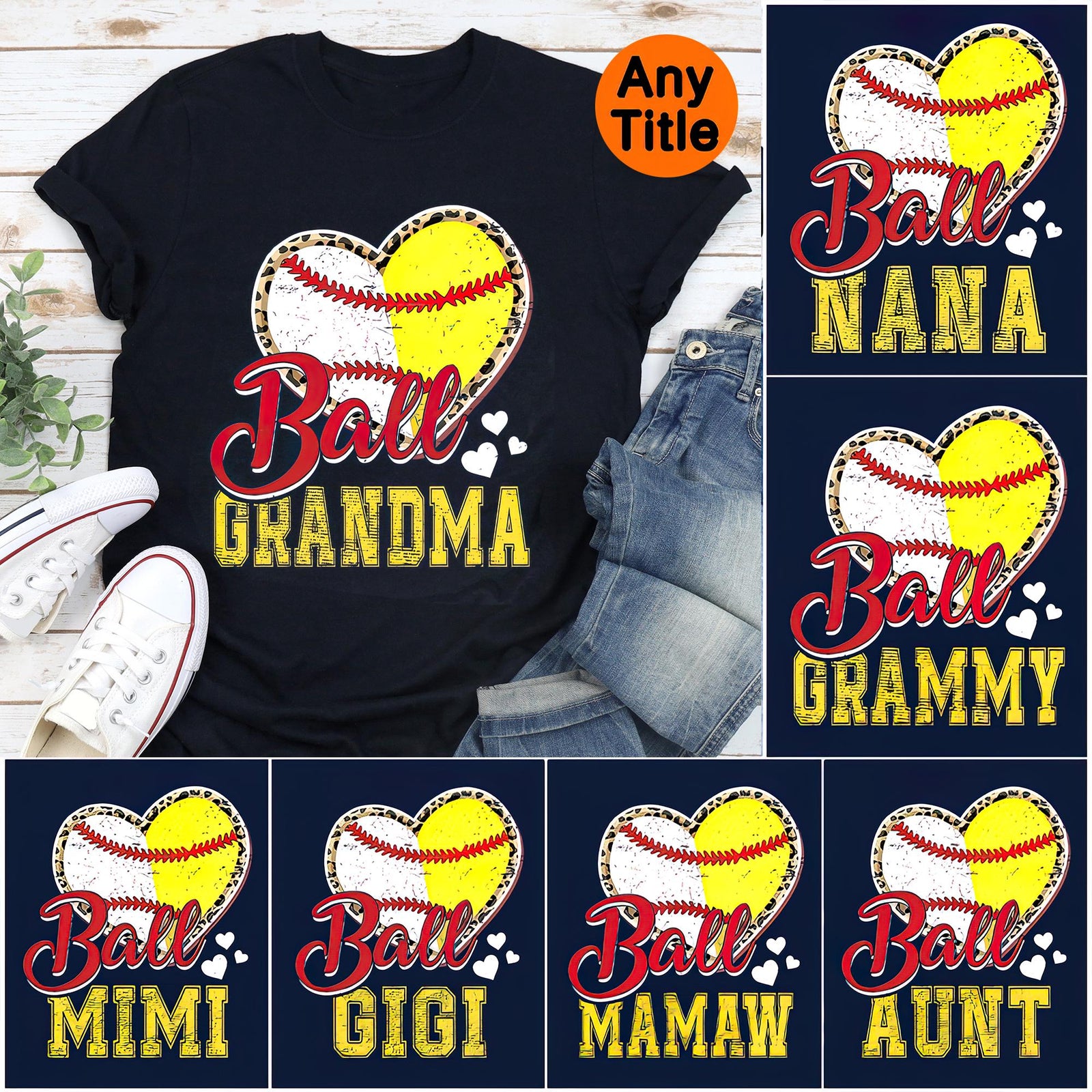 Baseball Softball Grandma Shirt, Grandma Baseball Softball Shirt, Personalized Softball and Baseball Grandma Heart TShirt