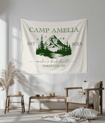 Camp Bachelorette Banner, Personalized Camp Bachelorette Flag Tapestry, Camping Bachelorette Banner, Camp Bachelorette Bridal Party Banner