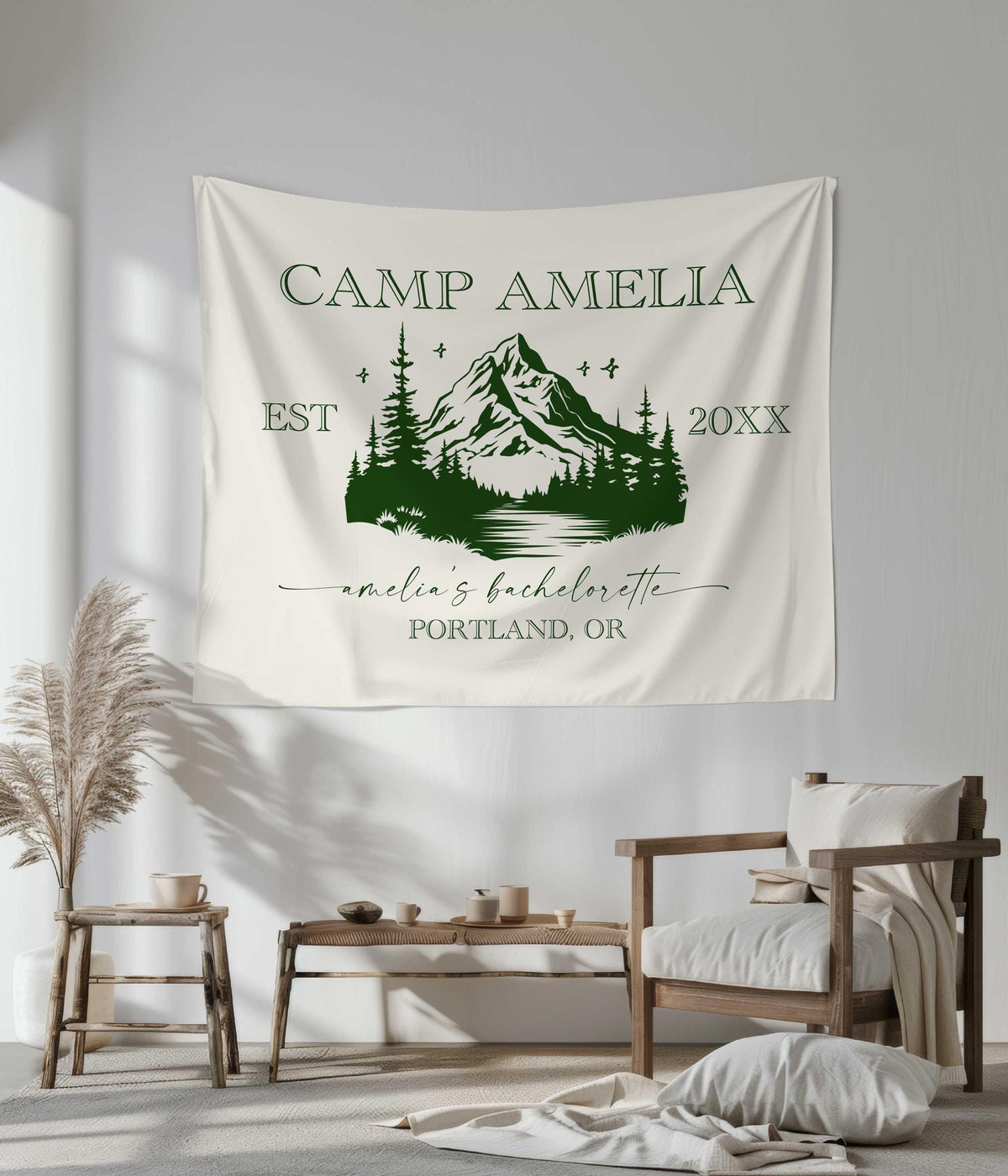 Camp Bachelorette Banner, Personalized Camp Bachelorette Flag Tapestry, Camping Bachelorette Banner, Camp Bachelorette Bridal Party Banner