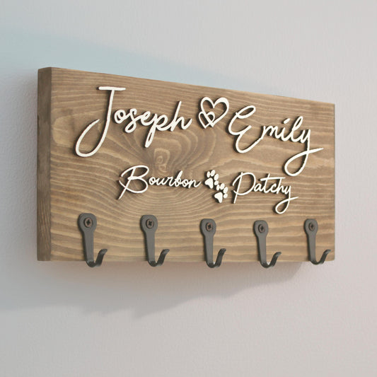 Key Holder with Hooks, Keys or Fully Personalised Housewarming, New Home, Couples Gift, Family Name.