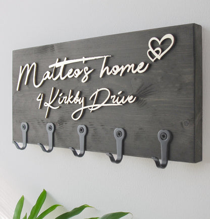 Key Holder with Hooks, Keys or Fully Personalised Housewarming, New Home, Couples Gift, Family Name.
