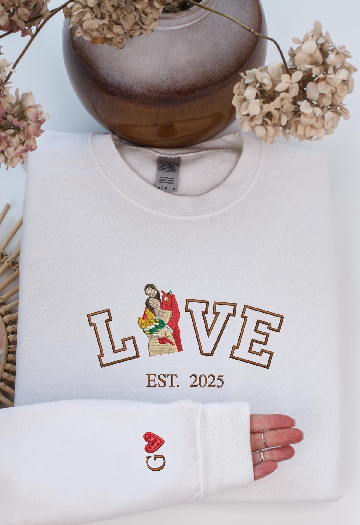 Personalized Embroidered Portrait Sweatshirt, Sketch from Photo Love Valentines Sweater, Custom Couple Matching Jumper