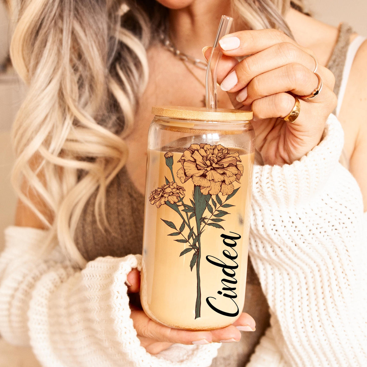 Personalized Iced Coffee Cup, Custom Name Cup, Tumbler Glass with Straw, Bachelorette Gifts, Aesthetic Cups, Party Favors, Cute Fall Cup