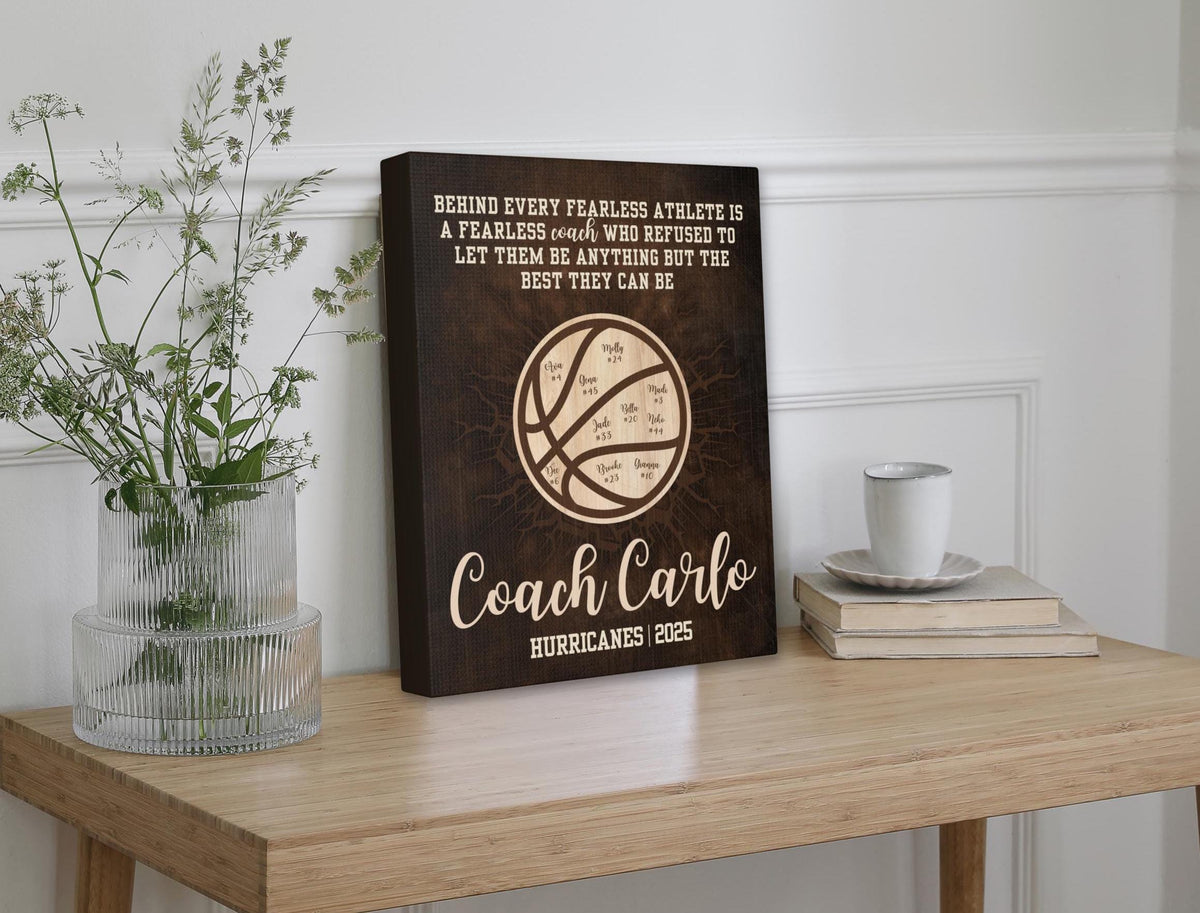 Personalized Basketball Coach Gift - Custom Team Names Wall Art - Thank You Plaque for Coach from Team Players