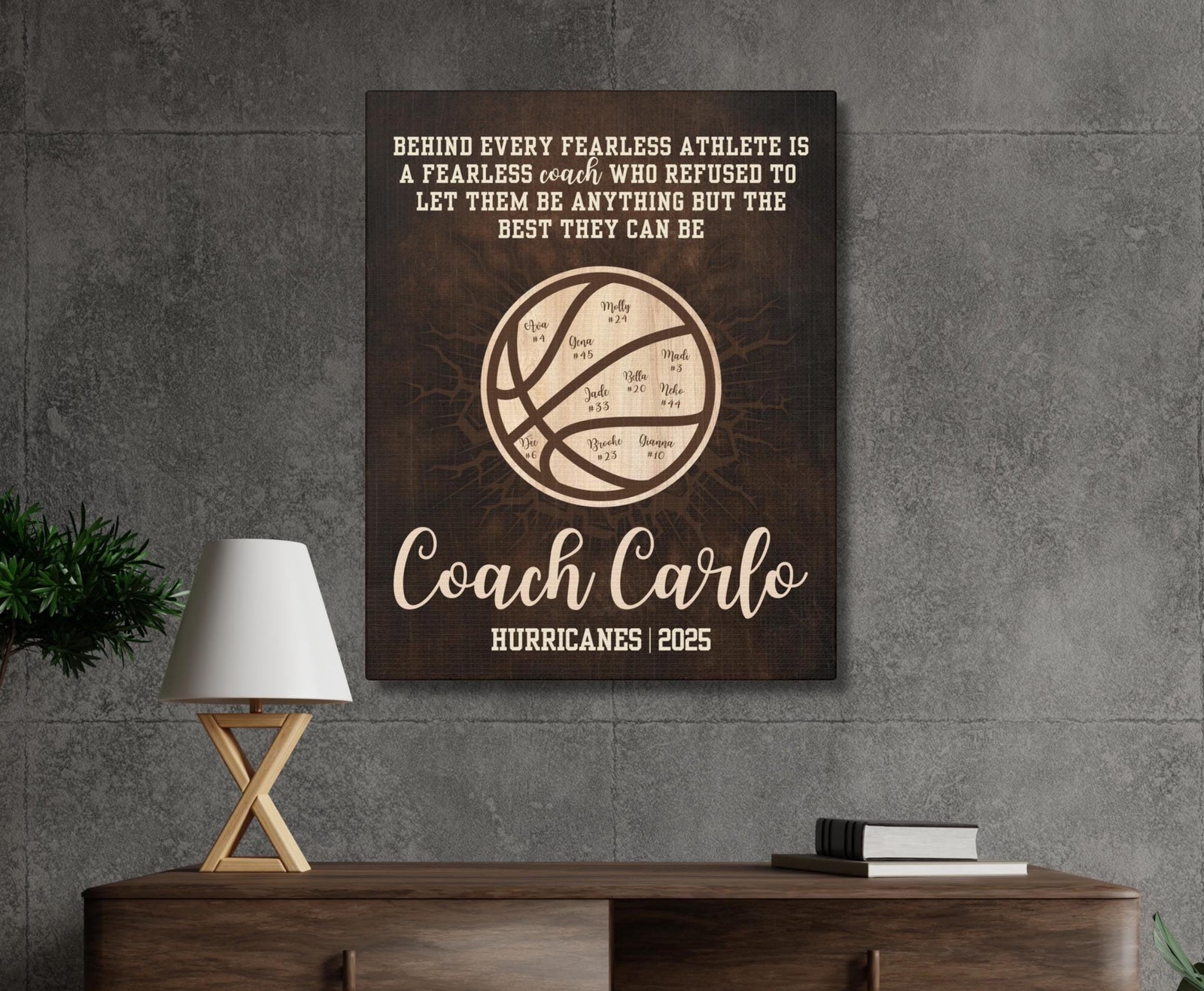 Personalized Basketball Coach Gift - Custom Team Names Wall Art - Thank You Plaque for Coach from Team Players