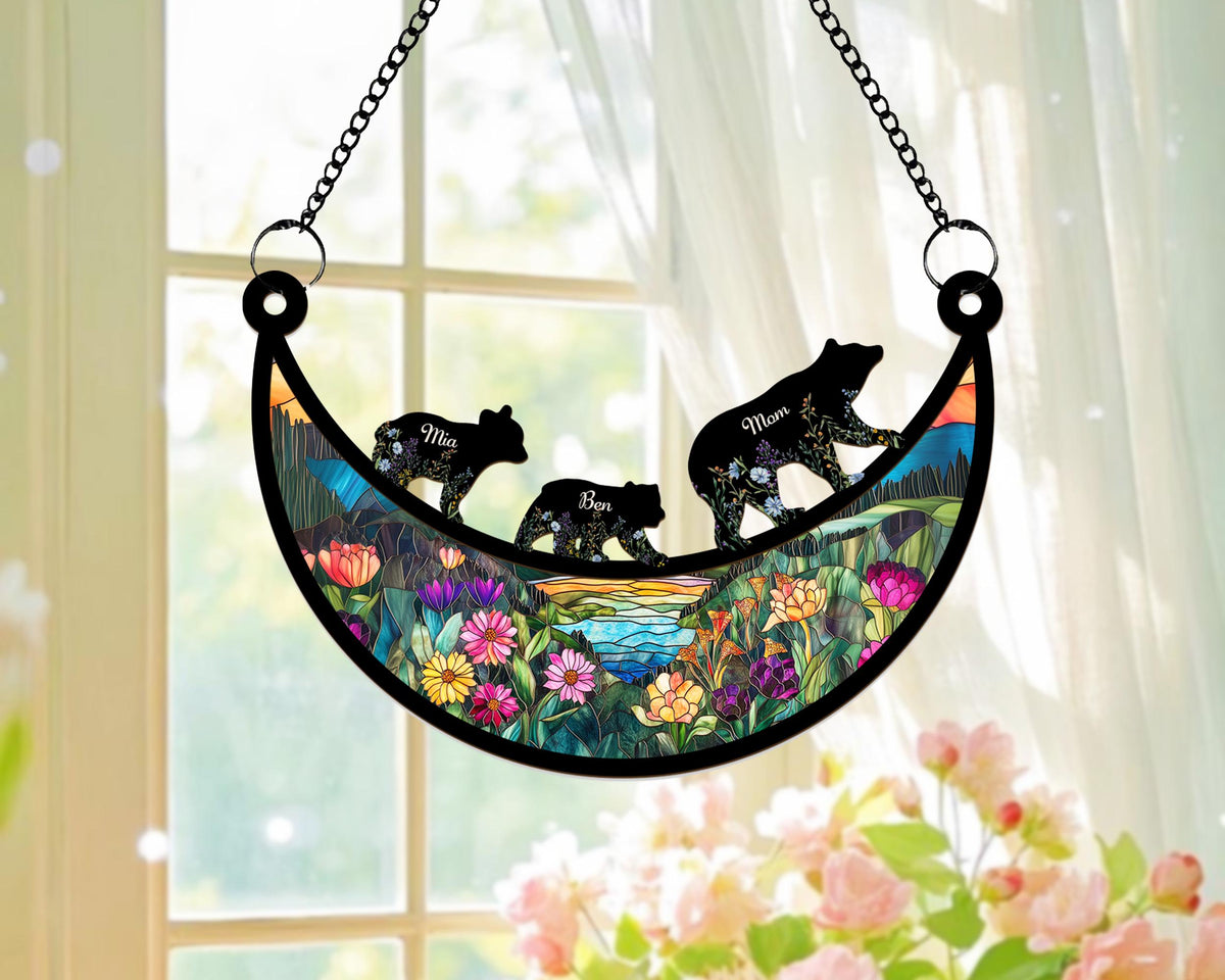 Custom Mama Bear Suncatcher, Custom Bear Family Suncatcher, Gift For Mom, Bear Gifts, Mothers Day Gift, Mom Birthday Gift, Window Hanging