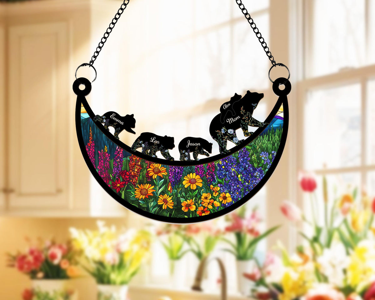 Custom Mama Bear Suncatcher, Custom Bear Family Suncatcher, Gift For Mom, Bear Gifts, Mothers Day Gift, Mom Birthday Gift, Window Hanging