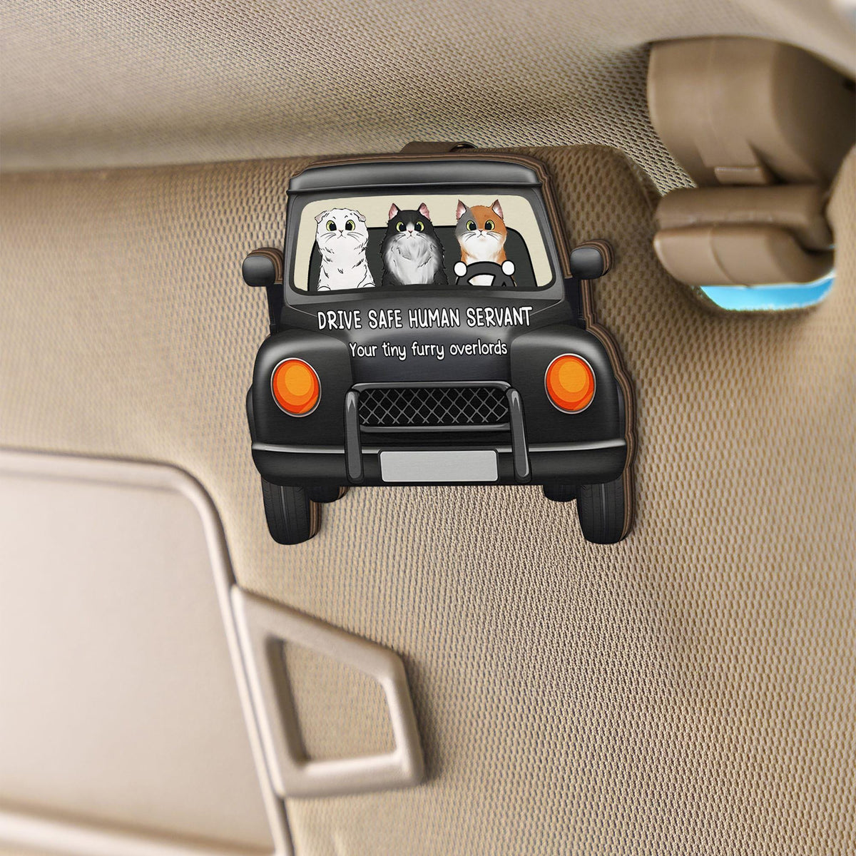 Drive Safe cat Lovers Drive Safe Human Servant Personalized Wooden Car Visor Clip, Pet Lover Gift, Dog Cat LOver, Funny Pet Gift