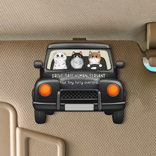 Drive Safe cat Lovers Drive Safe Human Servant Personalized Wooden Car Visor Clip, Pet Lover Gift, Dog Cat LOver, Funny Pet Gift