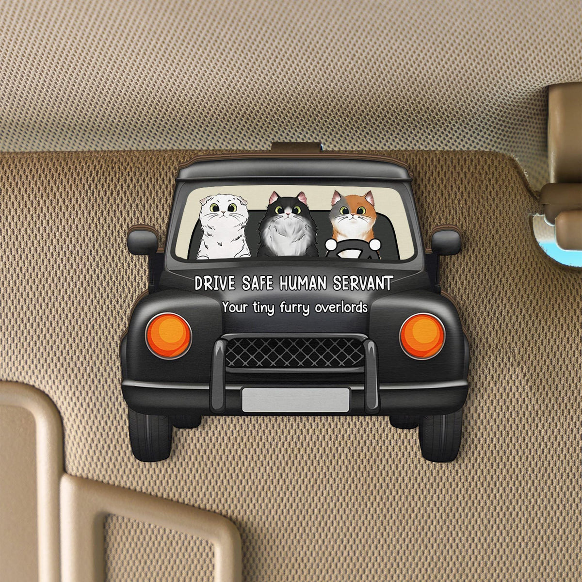 Drive Safe cat Lovers Drive Safe Human Servant Personalized Wooden Car Visor Clip, Pet Lover Gift, Dog Cat LOver, Funny Pet Gift