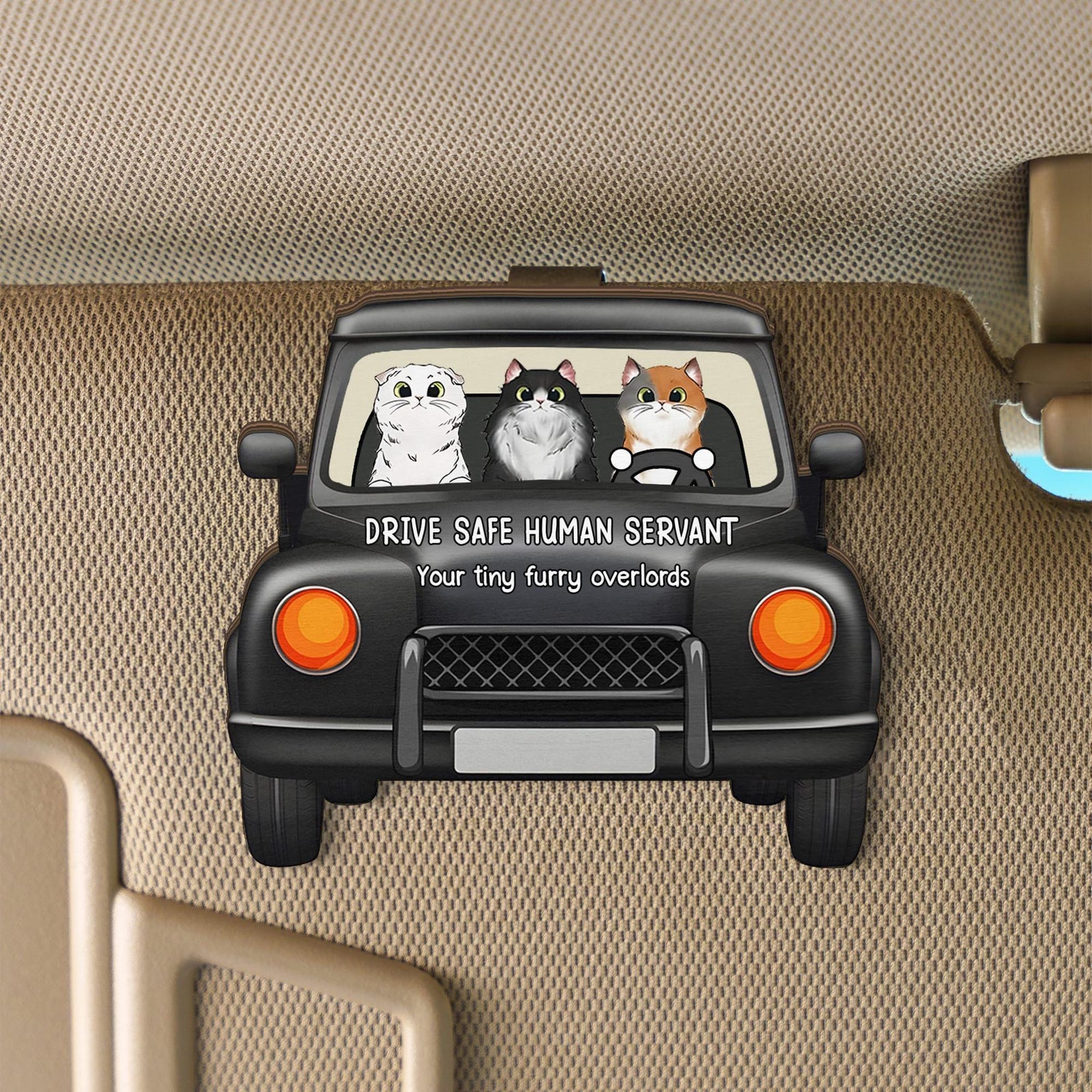 Drive Safe cat Lovers Drive Safe Human Servant Personalized Wooden Car Visor Clip, Pet Lover Gift, Dog Cat LOver, Funny Pet Gift